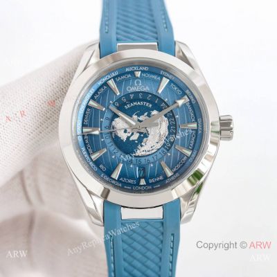 Swiss Grade Omega Seamaster ATWT Calibre 8938 Sky Blue Rubber Strap Watch